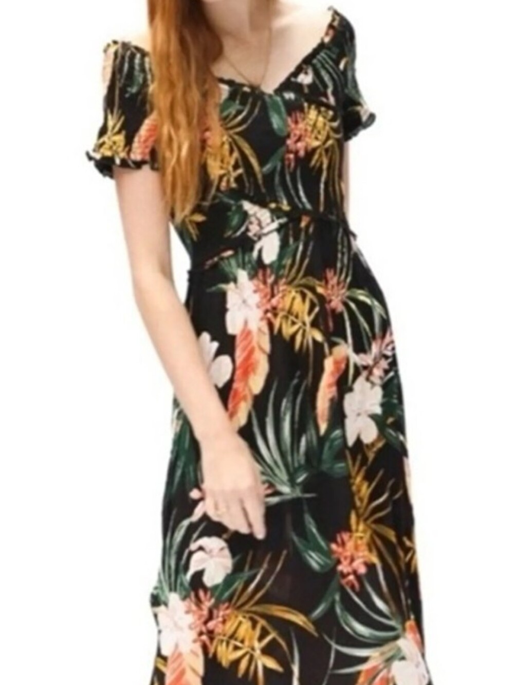 Patrons of Peace Black Maxi Dress with Tropical Floral Print